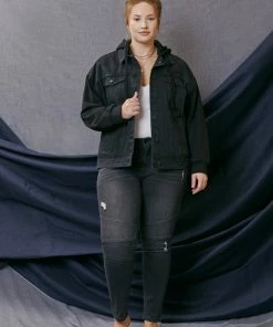 KANCAN Tori Hooded Boyfriend Denim Jacket- Plus