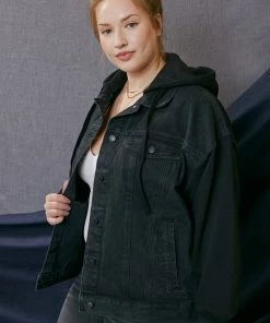 KANCAN Tori Hooded Boyfriend Denim Jacket- Plus