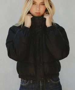 KANCAN Taylor Cropped Faux Leather Puffer Jacket