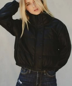 KANCAN Taylor Cropped Faux Leather Puffer Jacket