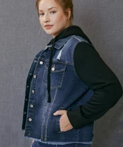 KANCAN Holly French Terry Hoodie Denim Jacket- Plus