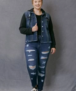 KANCAN Holly French Terry Hoodie Denim Jacket- Plus
