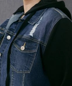 KANCAN Holly French Terry Hoodie Denim Jacket- Plus