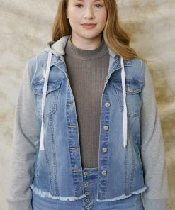 KANCAN Holly French Terry Hoodie Denim Jacket- Plus