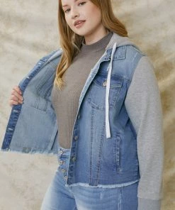 KANCAN Holly French Terry Hoodie Denim Jacket- Plus