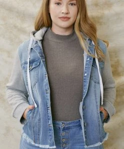 KANCAN Holly French Terry Hoodie Denim Jacket- Plus