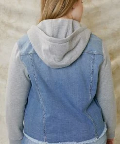 KANCAN Holly French Terry Hoodie Denim Jacket- Plus