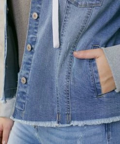 KANCAN Holly French Terry Hoodie Denim Jacket- Plus