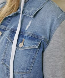 KANCAN Holly French Terry Hoodie Denim Jacket- Plus