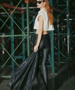 KANCAN Flare & Bootcut Evelynn Mid Rise Faux Leather Flare Pants