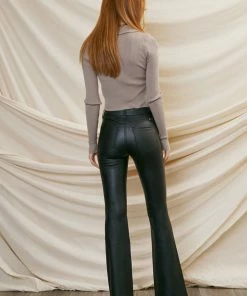 KANCAN Flare & Bootcut Evelynn Mid Rise Faux Leather Flare Pants