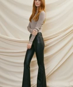 KANCAN Flare & Bootcut Evelynn Mid Rise Faux Leather Flare Pants