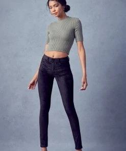 KANCAN Ginny Mid Rise Velvet Ankle Skinny Pants