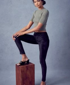 KANCAN Ginny Mid Rise Velvet Ankle Skinny Pants