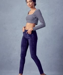 KANCAN Ginny Mid Rise Velvet Ankle Skinny Pants