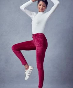 KANCAN Ginny Mid Rise Velvet Ankle Skinny Pants