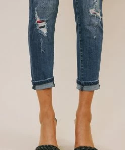 KANCAN Coco Mid Rise Patched Ankle Skinny Jeans