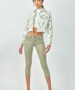 KANCAN Paisley Floral Print Cropped Trucker Jacket Jackets & Outwear