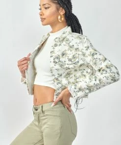 KANCAN Paisley Floral Print Cropped Trucker Jacket Jackets & Outwear