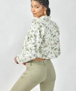 KANCAN Paisley Floral Print Cropped Trucker Jacket Jackets & Outwear