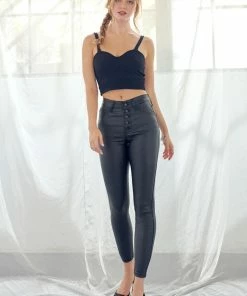 KANCAN Autumn High Rise Faux Leather Ankle Skinny Pants