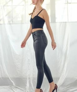 KANCAN Autumn High Rise Faux Leather Ankle Skinny Pants