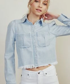 KANCAN Madeline Cropped Button Down Shirt Jackets & Outwear