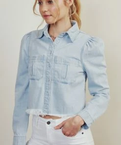 KANCAN Madeline Cropped Button Down Shirt Jackets & Outwear