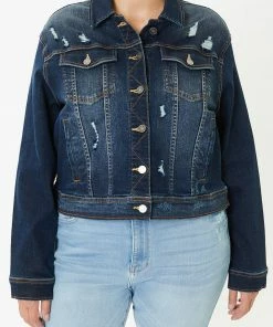 KANCAN Torrance Distressed Denim Jacket - Plus 10 KANCAN Torrance Distressed Denim Jacket - Plus