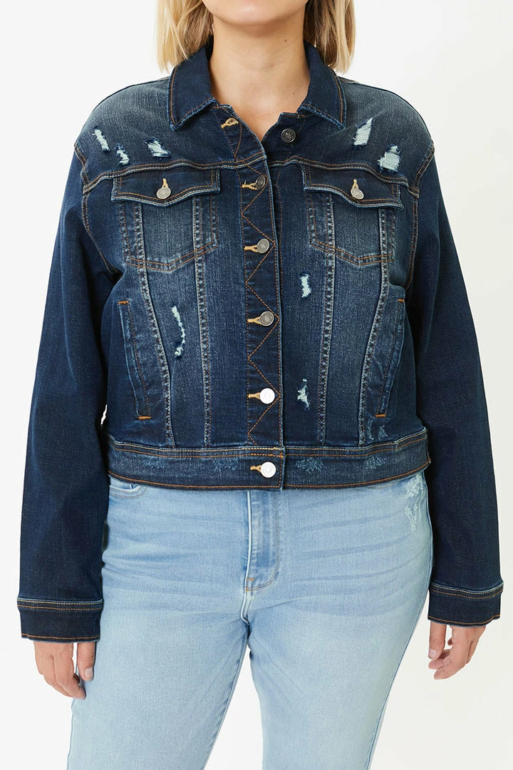 KANCAN Torrance Distressed Denim Jacket - Plus 5 KANCAN Torrance Distressed Denim Jacket - Plus