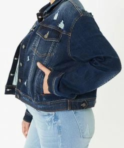 KANCAN Torrance Distressed Denim Jacket - Plus 12 KANCAN Torrance Distressed Denim Jacket - Plus