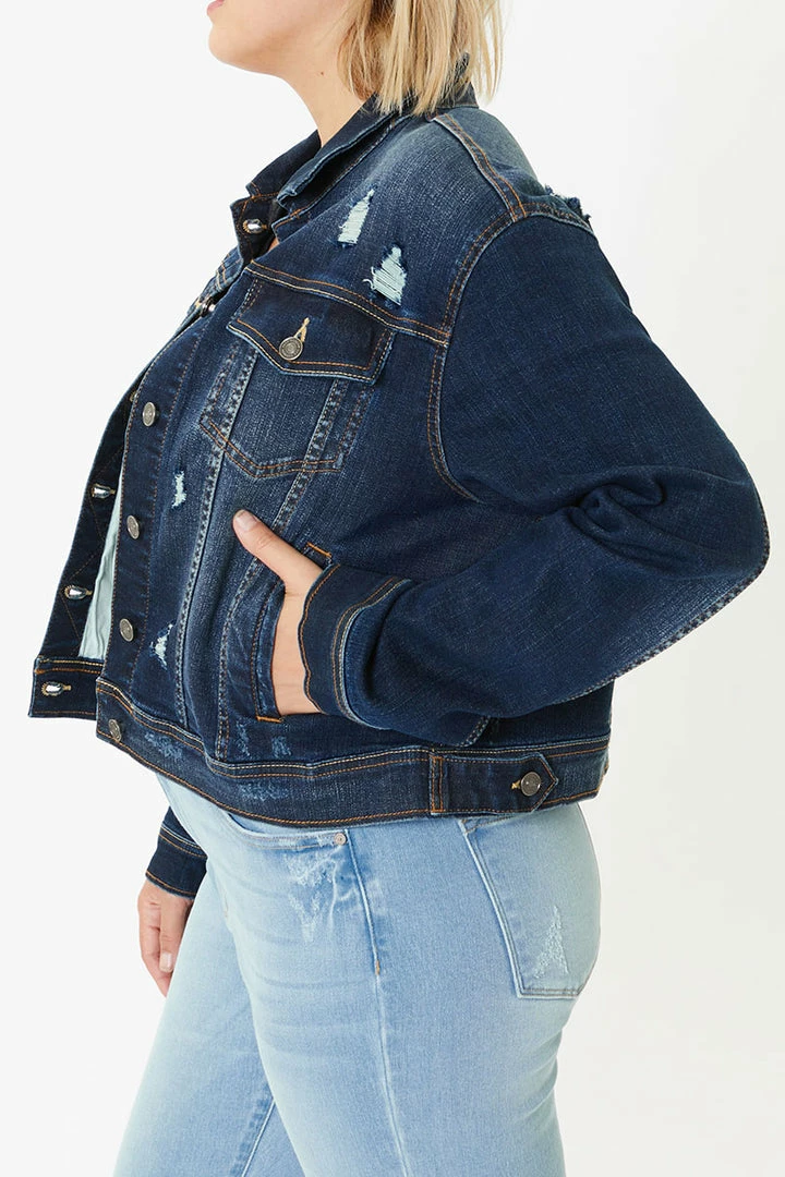 KANCAN Torrance Distressed Denim Jacket - Plus 7 KANCAN Torrance Distressed Denim Jacket - Plus