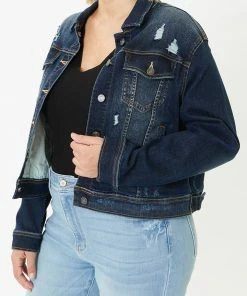 KANCAN Torrance Distressed Denim Jacket - Plus 13 KANCAN Torrance Distressed Denim Jacket - Plus