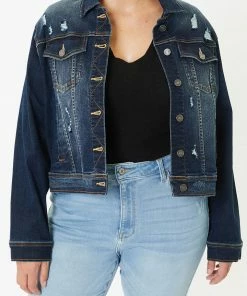 KANCAN Torrance Distressed Denim Jacket - Plus