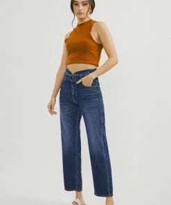 KANCAN Kaas Ultra High Rise Belted Paperbag Straight Leg Jeans