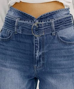 KANCAN Kaas Ultra High Rise Belted Paperbag Straight Leg Jeans
