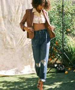 KANCAN Ilena Ultra High Rise Belted Paperbag Mom Jeans