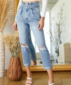 KANCAN Ilena Ultra High Rise Belted Paperbag Mom Jeans