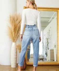 KANCAN Ilena Ultra High Rise Belted Paperbag Mom Jeans