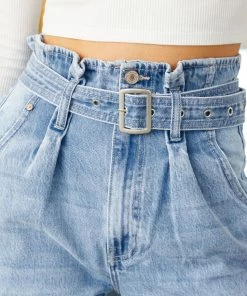 KANCAN Ilena Ultra High Rise Belted Paperbag Mom Jeans