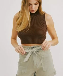 KANCAN Laquell Ultra High Rise Belted Paperbag Shorts