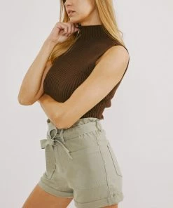 KANCAN Laquell Ultra High Rise Belted Paperbag Shorts
