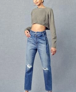KANCAN Blossom Ultra High Rise Belted Mom Jeans