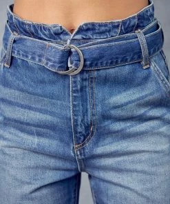 KANCAN Blossom Ultra High Rise Belted Mom Jeans