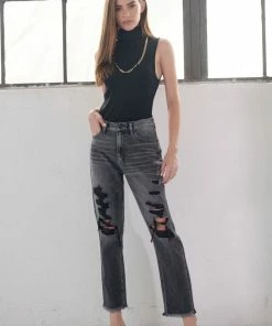 KANCAN Straight Leg Zara High Rise Slim Straight Jeans