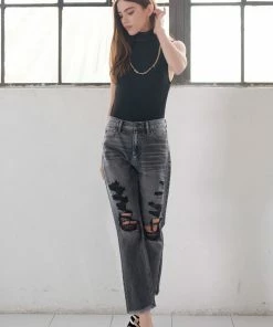 KANCAN Straight Leg Zara High Rise Slim Straight Jeans